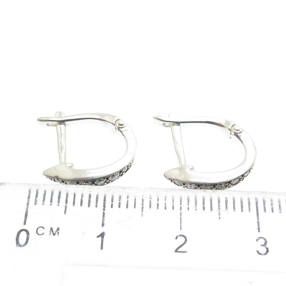 925 Sterling Silver Real Round-Cut Diamond Hoop Earrings