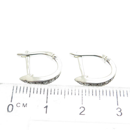 925 Sterling Silver Real Round-Cut Diamond Hoop Earrings