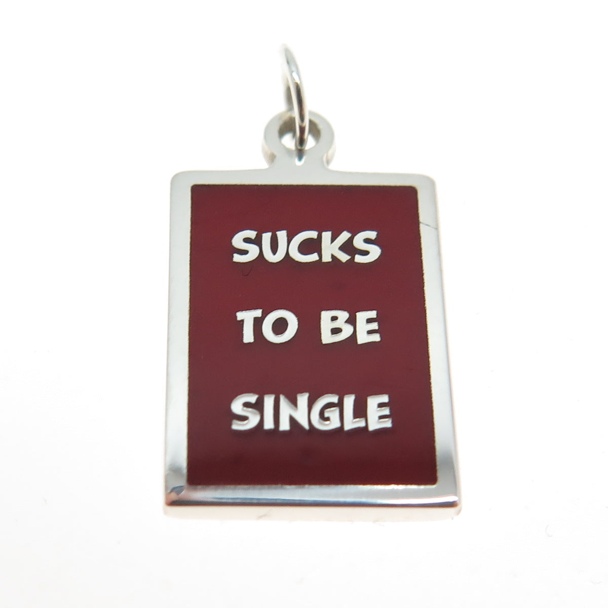 925 Sterling Silver Red Enamel "Sucks To Be Single" Minimalist Charm Pendant