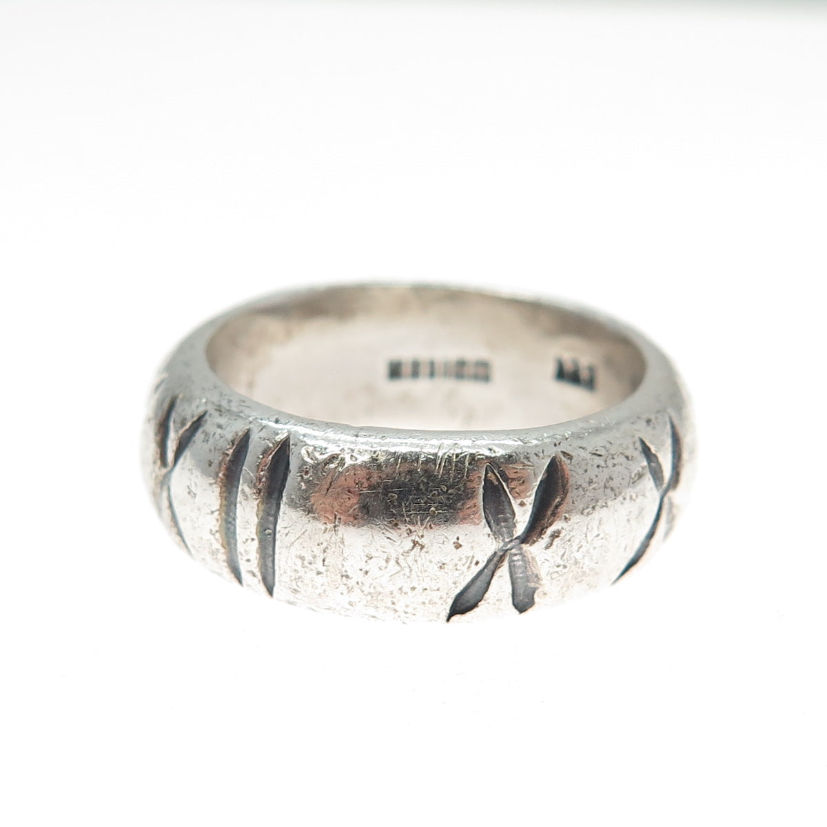 925 Sterling Silver Vintage Mexico XXII Oxidized Band Ring Size 7.25