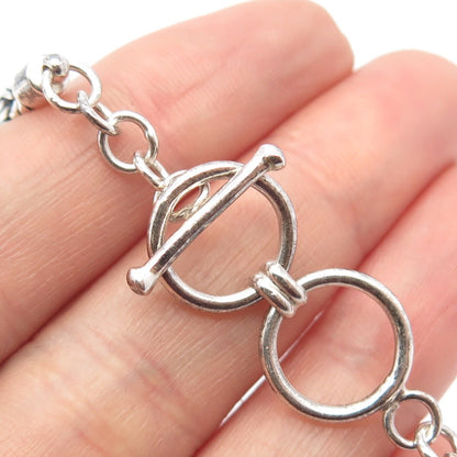 925 Sterling Silver Vintage Real Smoky Quartz Byzantine Link Bracelet 7.25"