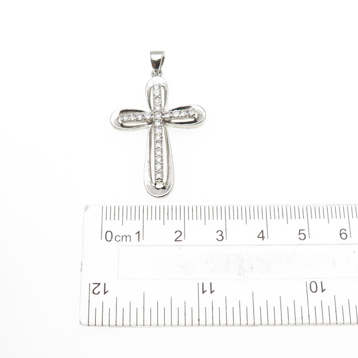 925 Sterling Silver Round-Cut C Z Cross Charm Pendant