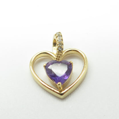 HAN 925 Sterling Silver Gold Plated Real Amethyst & White Topaz Heart Pendant