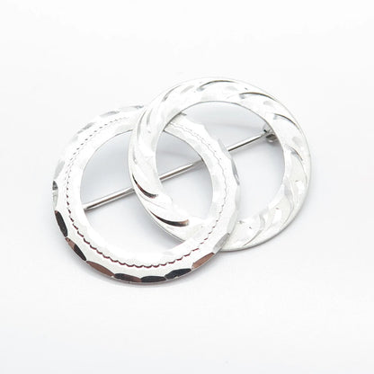925 Sterling Silver Antique Etched Couple of Circle Pin Brooch
