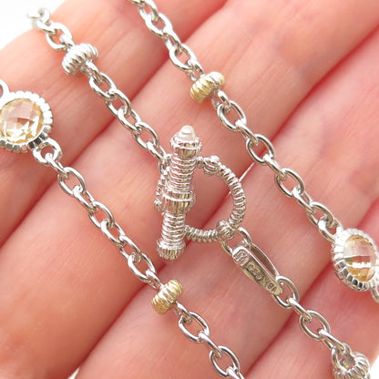 JUDITH RIPKA 925 Sterling Silver 18K Gold Canary C Z Station Chain Necklace 16"
