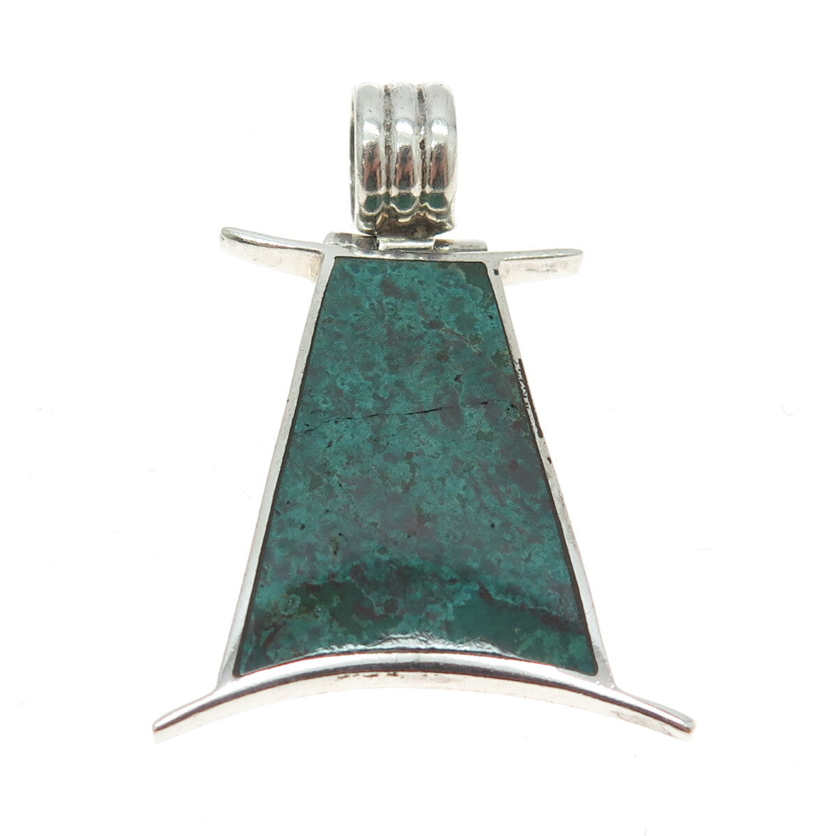 925 Sterling Silver Vintage Real Chrysocolla Modernist Pendant