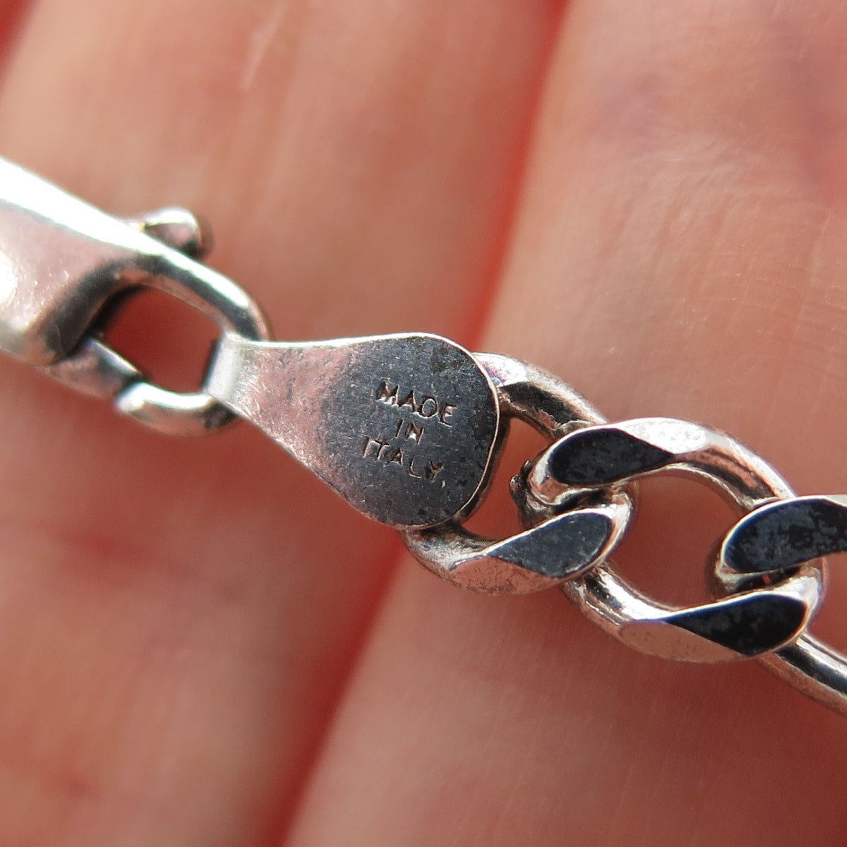 925 Sterling Silver Vintage Italy Figaro Link Bracelet 7.75"