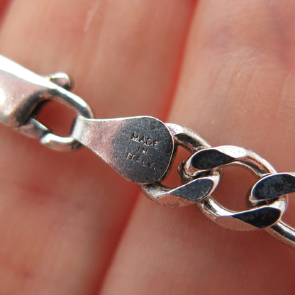 925 Sterling Silver Vintage Italy Figaro Link Bracelet 7.75"