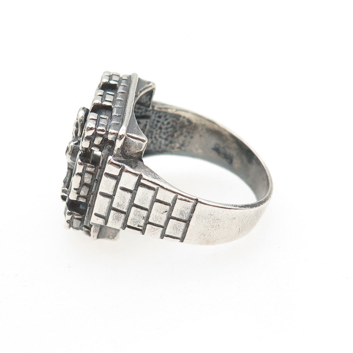 925 Sterling Silver Vintage Real Ruby St. Barbara Religious Oxidized Ring Size 9