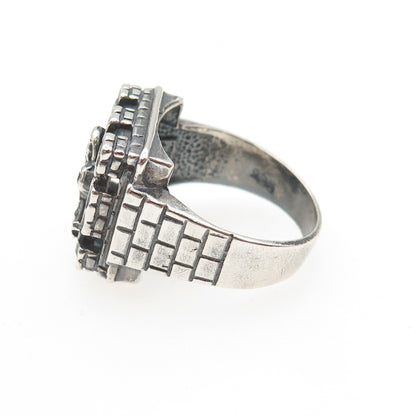 925 Sterling Silver Vintage Real Ruby St. Barbara Religious Oxidized Ring Size 9