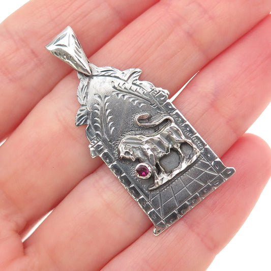 925 Sterling Silver Vintage Real Ruby Horse Oxidized Charm Pendant