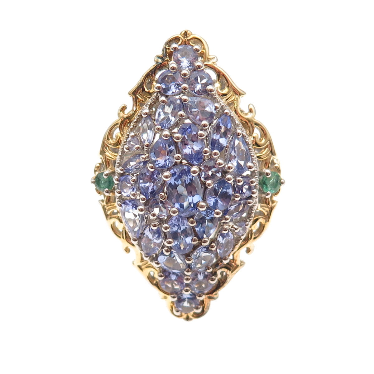 Chuck Clemency 925 Sterling Silver 2-Tone Real Tanzanite & Emerald Ring Size 8.5