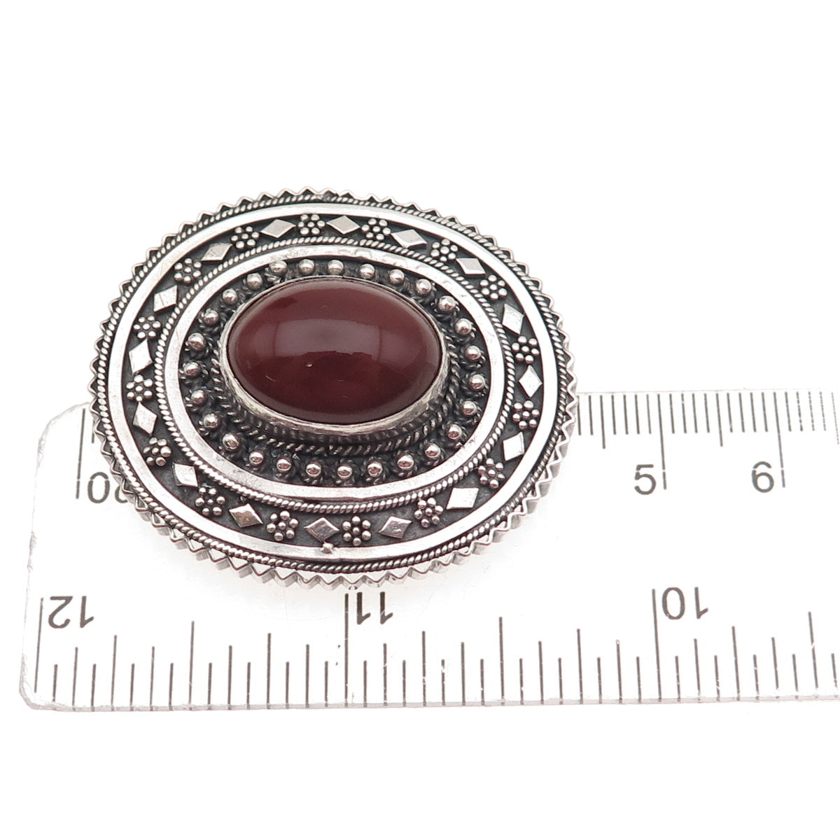 925 Sterling Silver Vintage Israel Real Carnelian Cannetille Pin Brooch Pendant