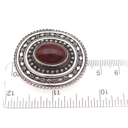 925 Sterling Silver Vintage Israel Real Carnelian Cannetille Pin Brooch Pendant