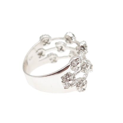 925 Sterling Silver Round-Cut C Z 3-Row Floral Ring Size 7