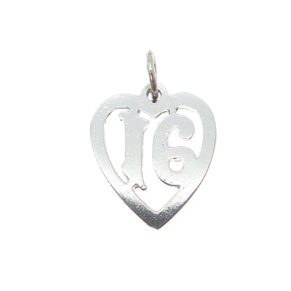 925 Sterling Silver Vintage Sweet 16 Heart Minimalist Charm Pendant