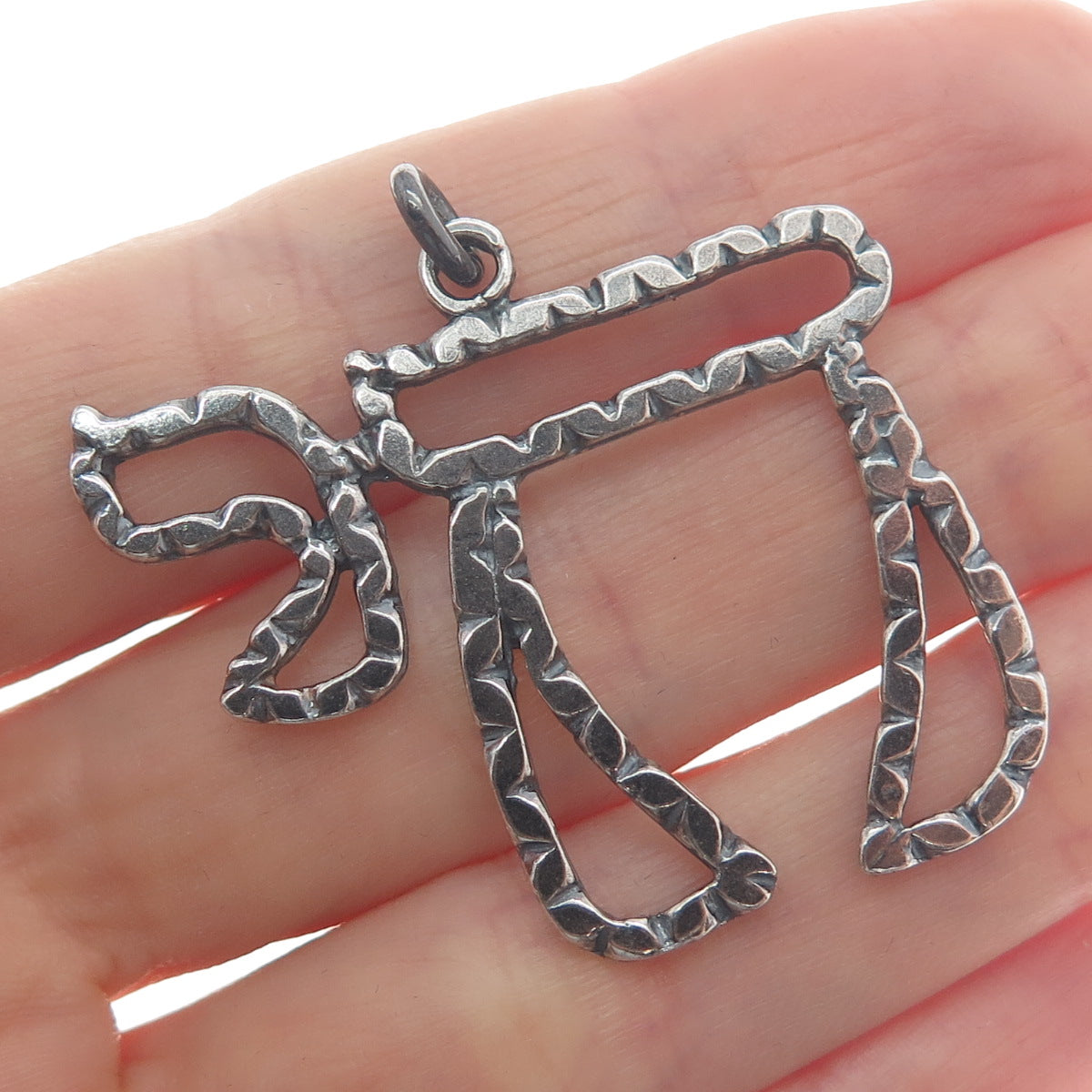 925 Sterling Silver Vintage Chai Judaica Oxidized Charm Pendant