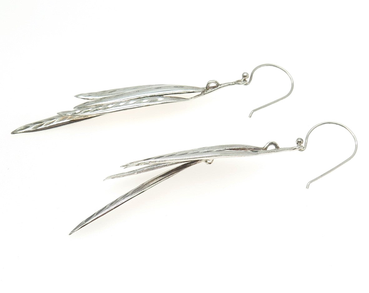 925 Sterling Silver Vintage Feather Dangling Earrings