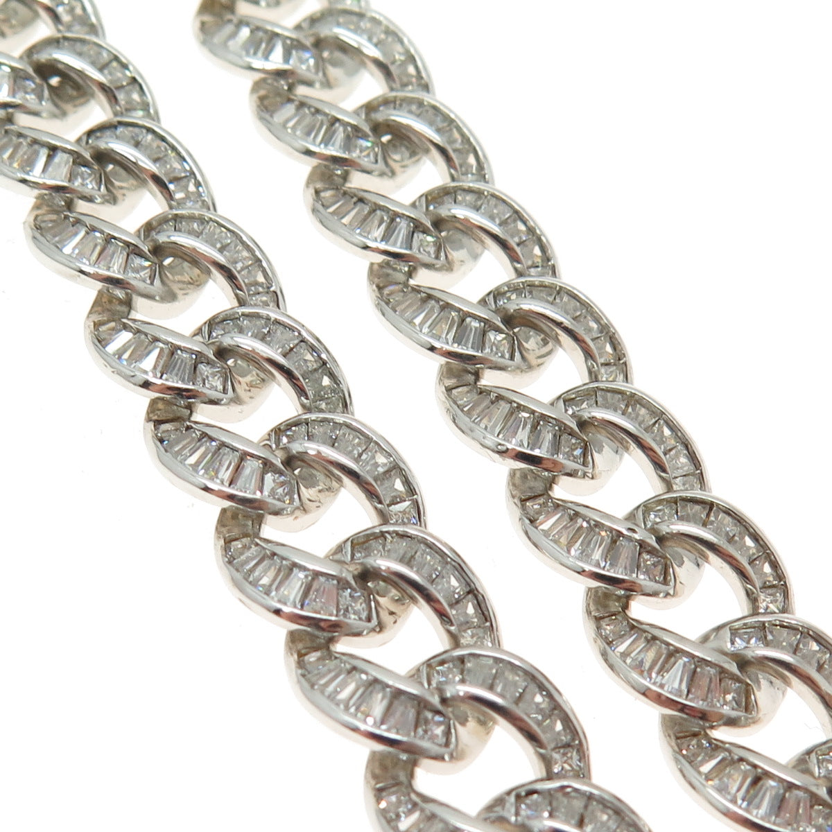 925 Sterling Silver Tapered Baguette-Cut C Z Cuban Chain Necklace 16"