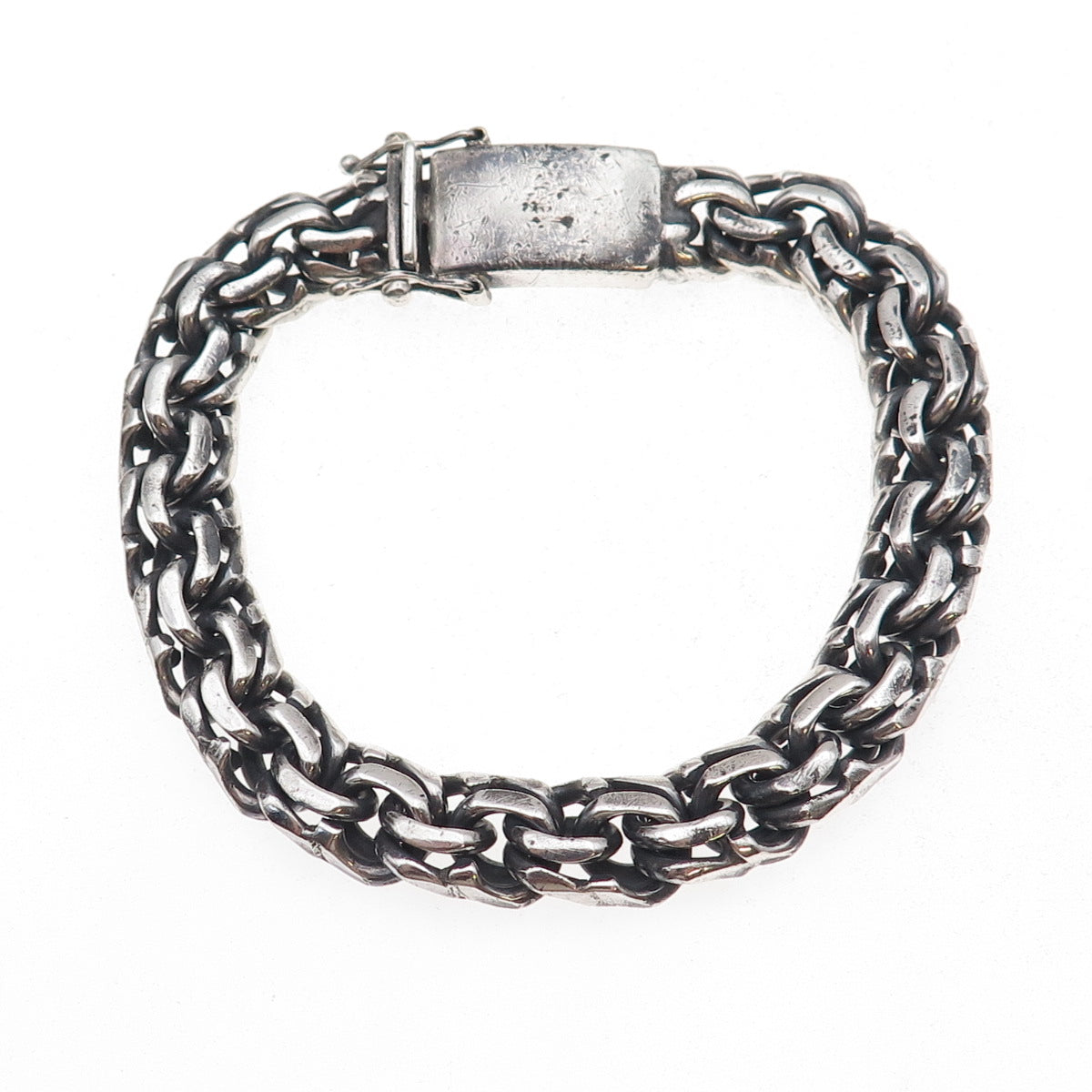 925 Sterling Silver Vintage Mexico Heavy 64.1g Bismark Link Oxidized Bracelet 8"