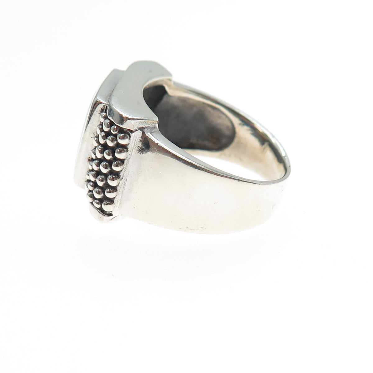 925 Sterling Silver Vintage Real MOP Granulated Oxidized Ring Size 7.75