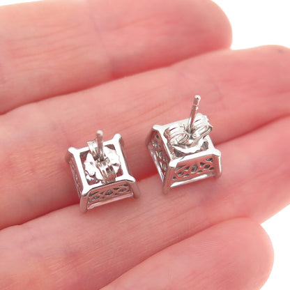 925 Sterling Silver Princess-Cut C Z Stud Earrings