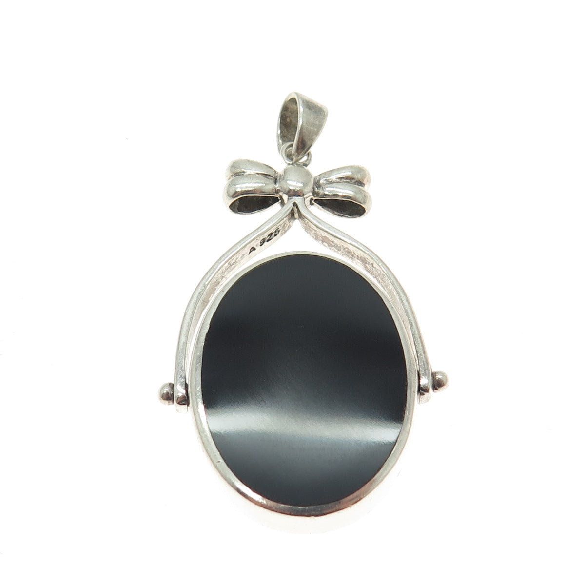 925 Sterling Silver Vintage Mother-of-Pearl Black Onyx Gem Double Sided Pendant