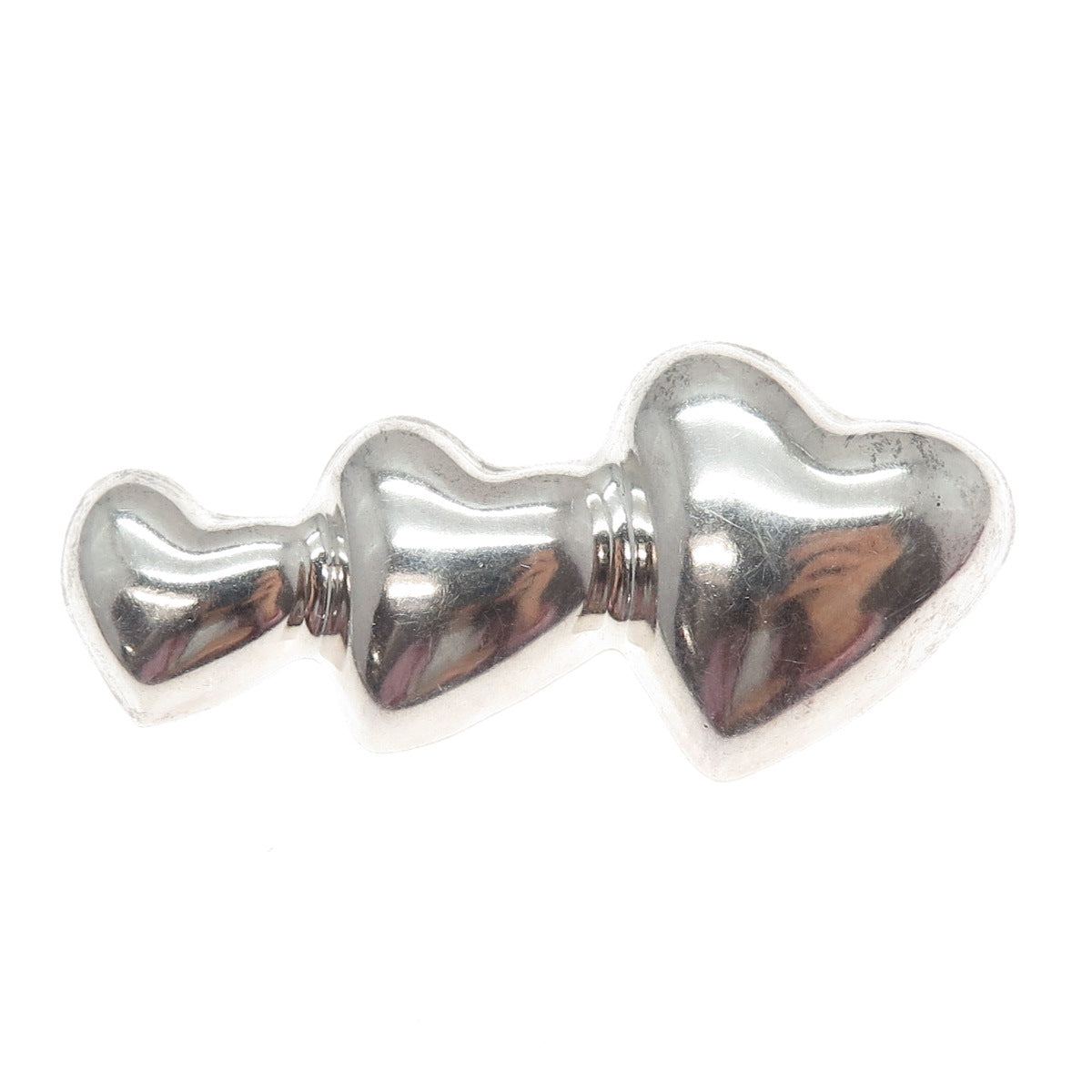 HECTOR'S 925 Sterling Silver Vintage Mexico Triple Heart Family Pin Brooch