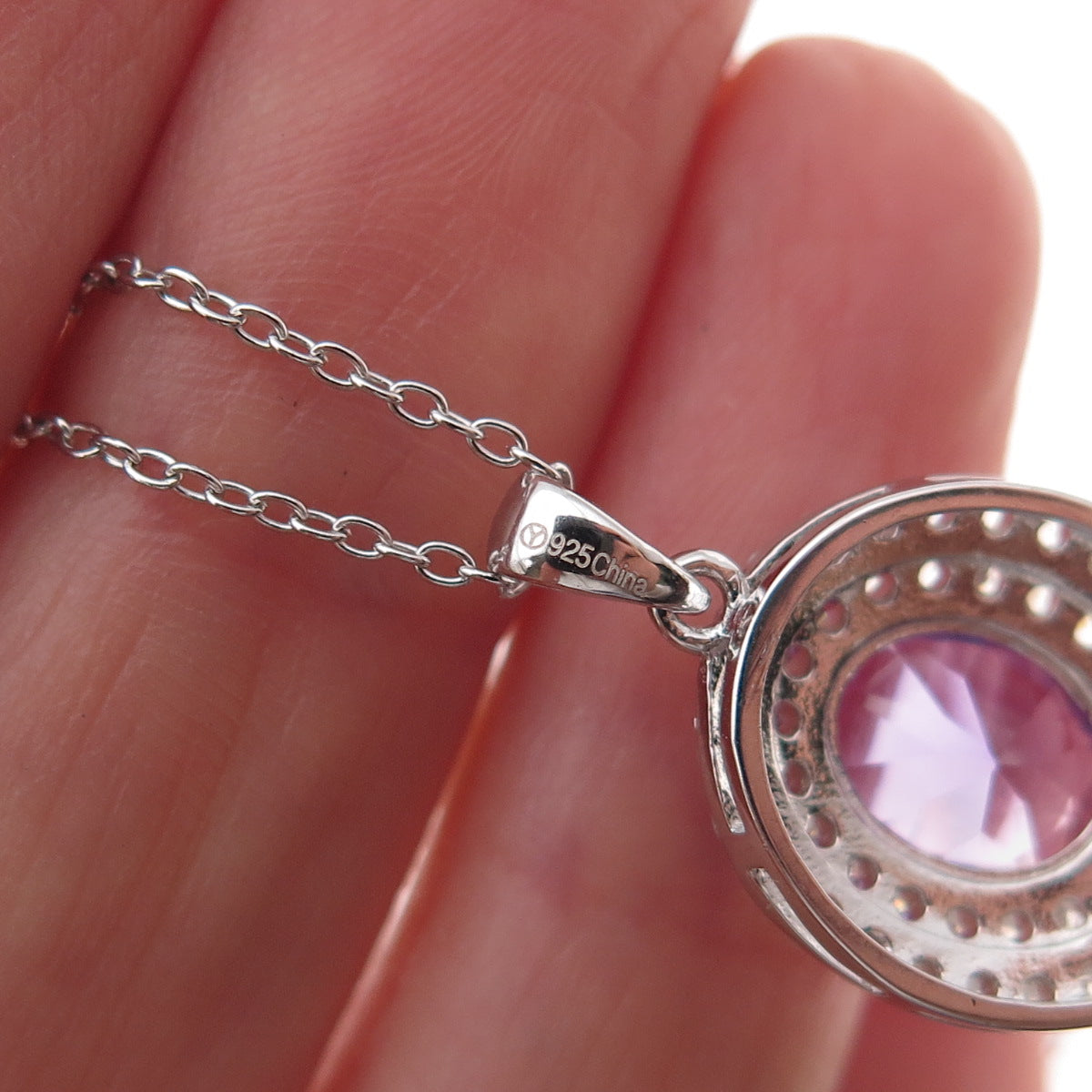 925 Sterling Silver Real White Topaz & Lab-Created Peacock Sapphire Necklace 18"