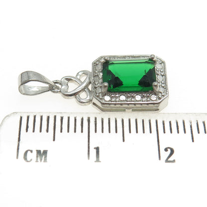 925 Sterling Silver Real White Diamond Accent & Lab-Created Emerald Pendant