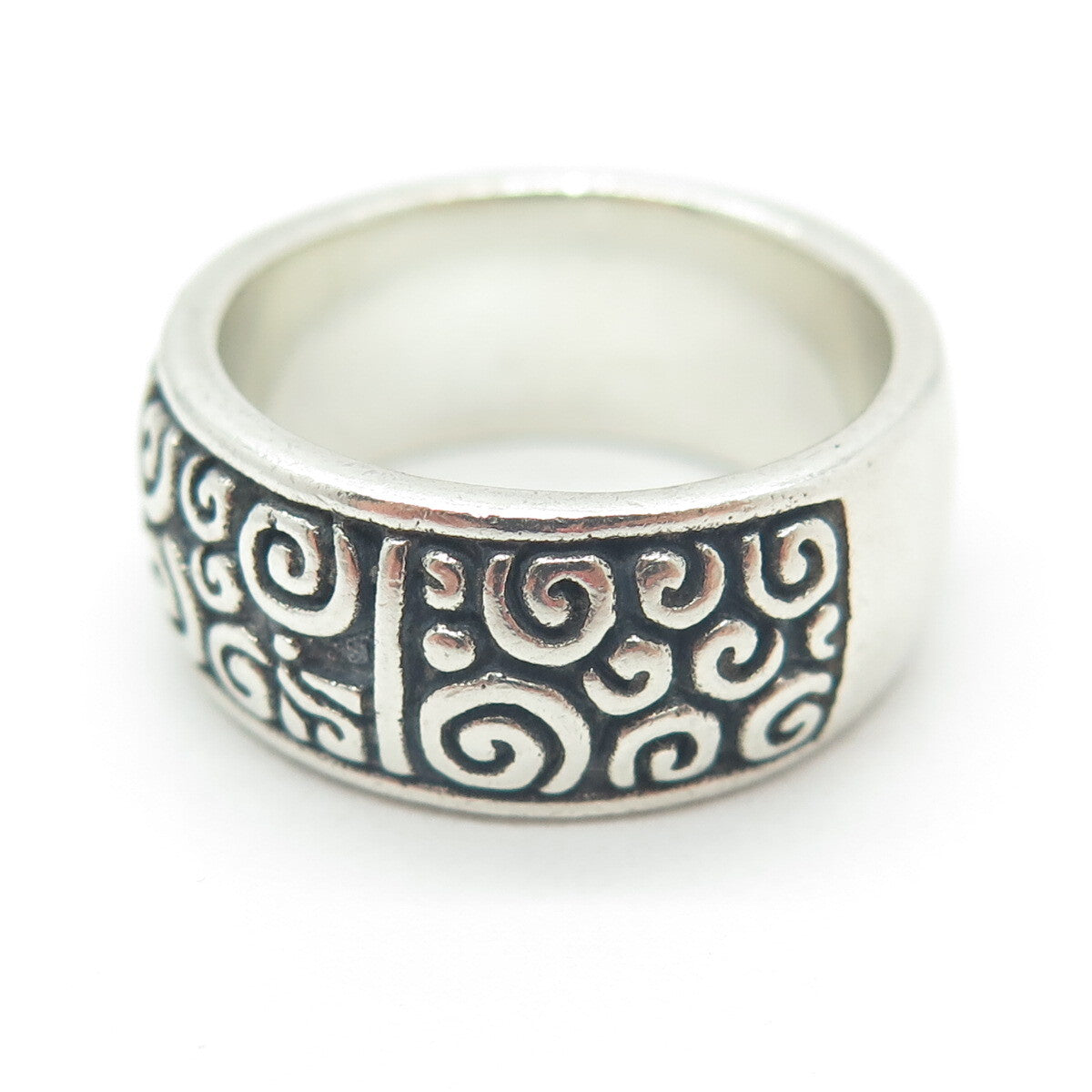 925 Sterling Silver Vintage Modernist Spiral Oxidized Band Ring Size 8.5
