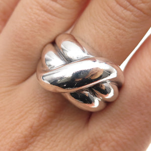 925 Sterling Silver Vintage Modernist Crisscross Oxidized Ring Size 8.25