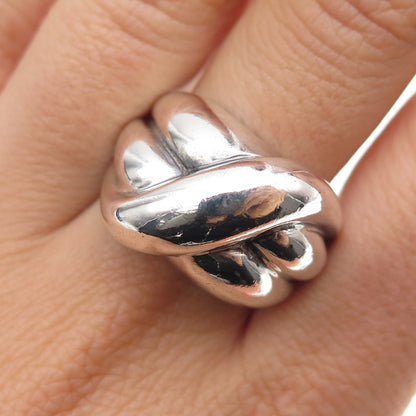 925 Sterling Silver Vintage Modernist Crisscross Oxidized Ring Size 8.25