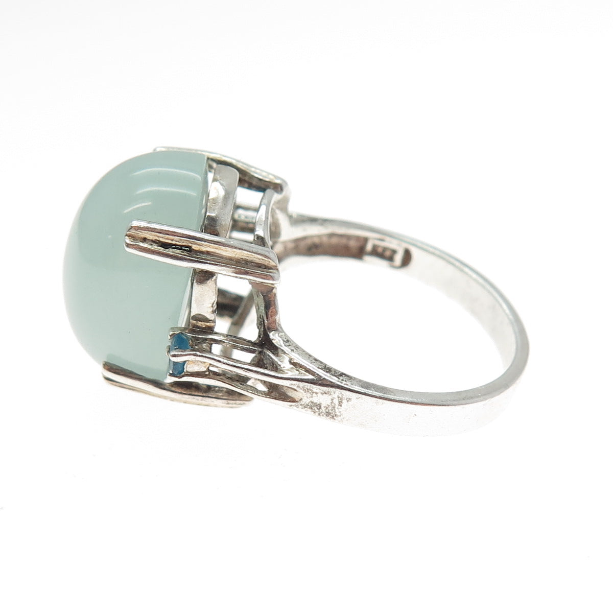925 Sterling Silver Vintage Real Milky Aquamarine & Apatite Ring Size 7.5