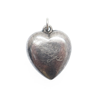925 Sterling Silver Antique Art Deco Chatelaine Heart Minimalist Charm Pendant