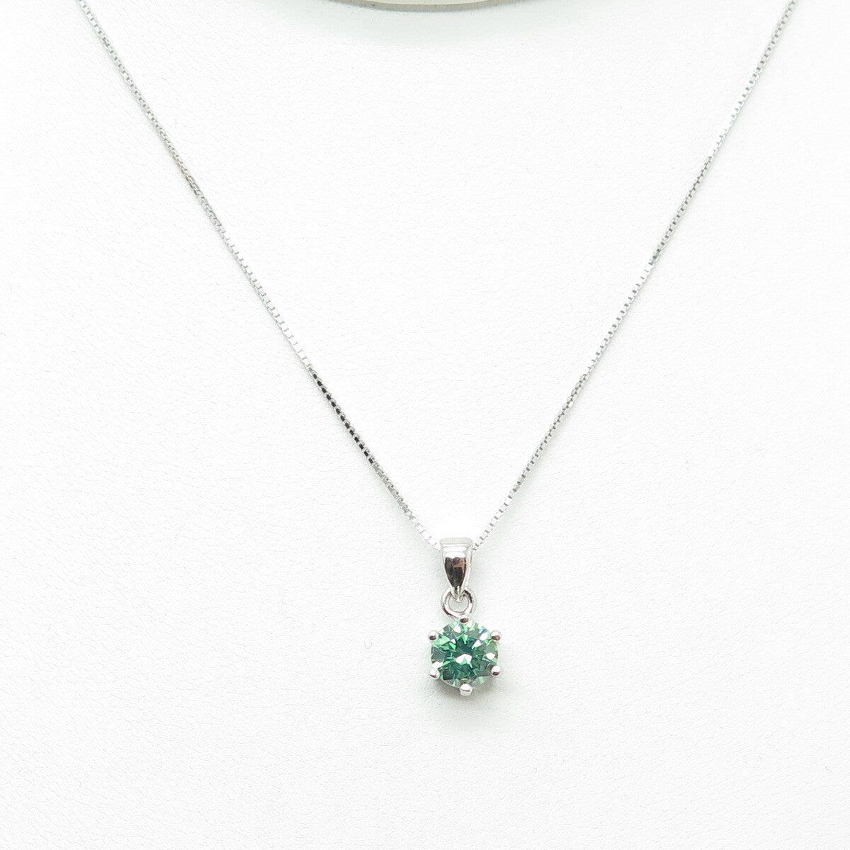 925 Sterling Silver Swarovski Green-Crystal Box Chain Necklace 16-18"