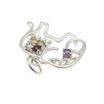 925 Sterling Silver Real Multi-Color Gem Elephant Minimalist Charm Pendant