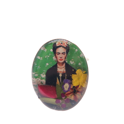 925 Sterling Silver Vintage Enamel Frida Kahlo Pressed Flowers Ring Size 7.75