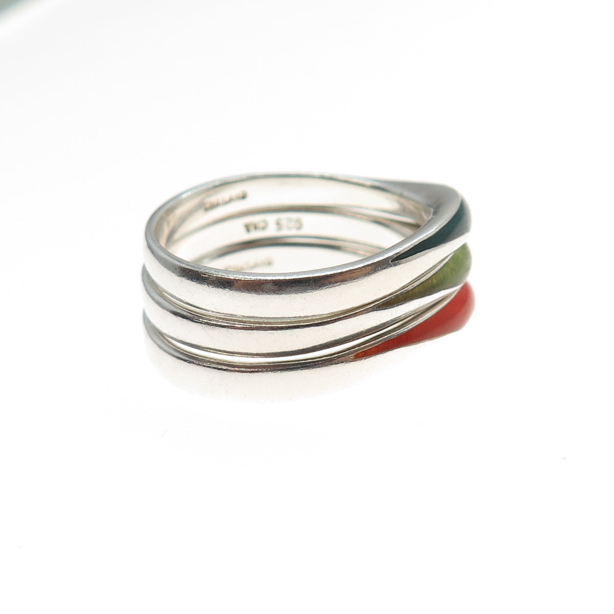 CNA PRANDA Sterling Silver Vintage Enamel SET of 3 Stackable Band Ring Size 9