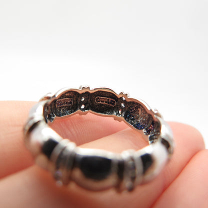 925 Sterling Silver C Z Bamboo Band Ring Size 7
