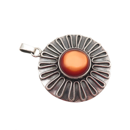 925 Sterling Silver Vintage Modernist Floral Oxidized Charm Pendant