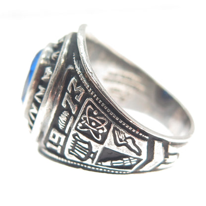 REED & CO. 925 Sterling Vintage 1977 Glass Anning S. Prall School Ring Size 7.5