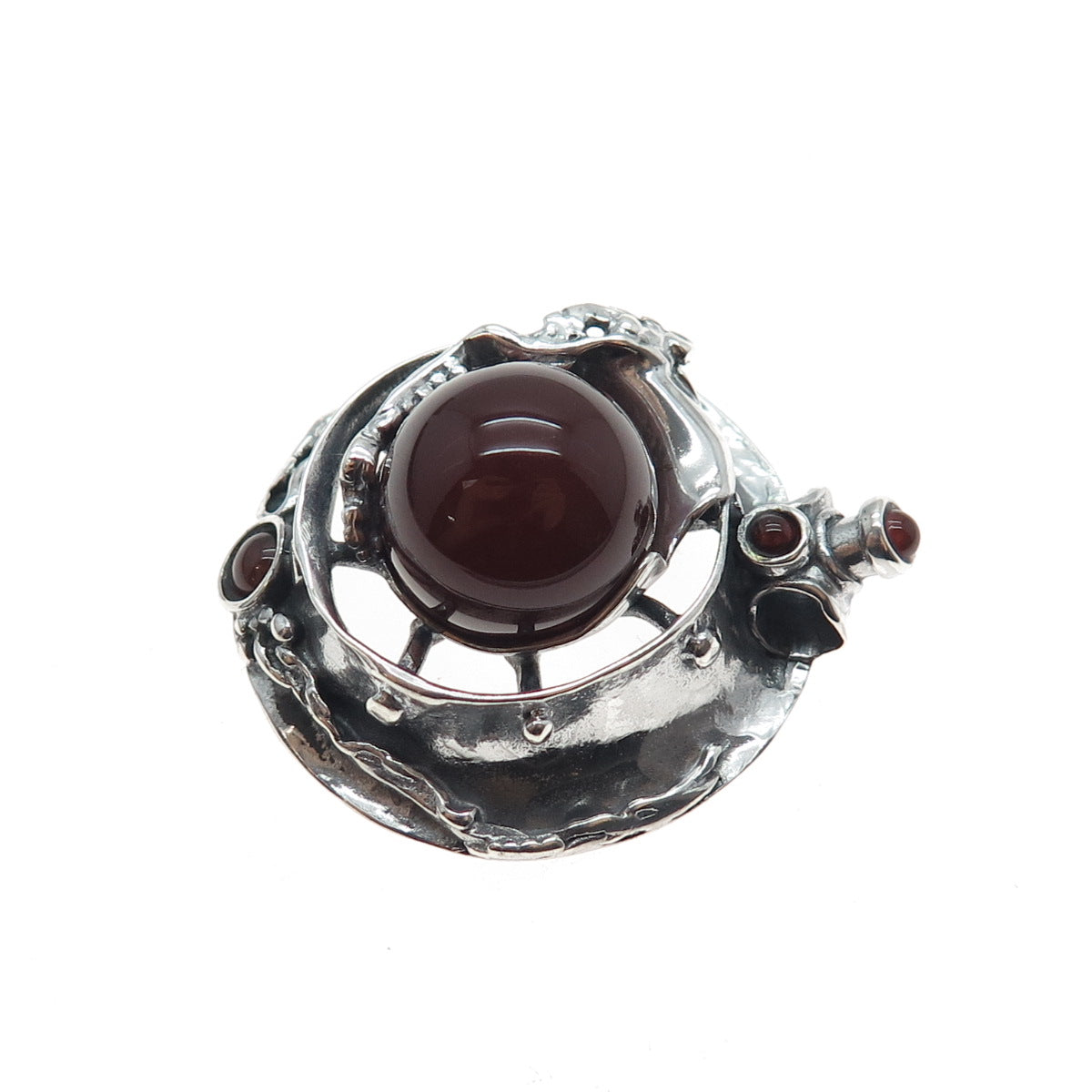 925 Sterling Silver Vintage Real Carnelian Modernist Oxidized Slide Pendant
