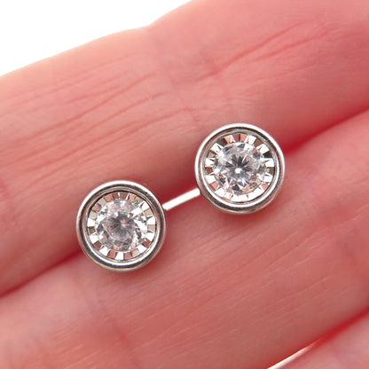 925 Sterling Silver Round-Cut C Z Stud Earrings