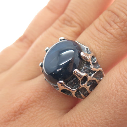 925 Sterling Silver Vintage Real Star Sapphire Modernist Oxidized Ring Size 9.5