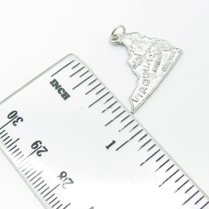 WELLS 925 Sterling Silver Vintage Virginia Cavalier State Map Charm Pendant