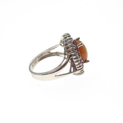 925 Sterling Silver Vintage Real Opal Ruby & White Topaz Ring Size 5