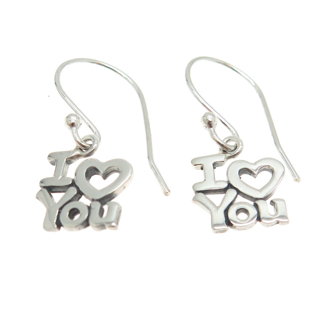 925 Sterling Silver "I Love You" Dangling Earrings
