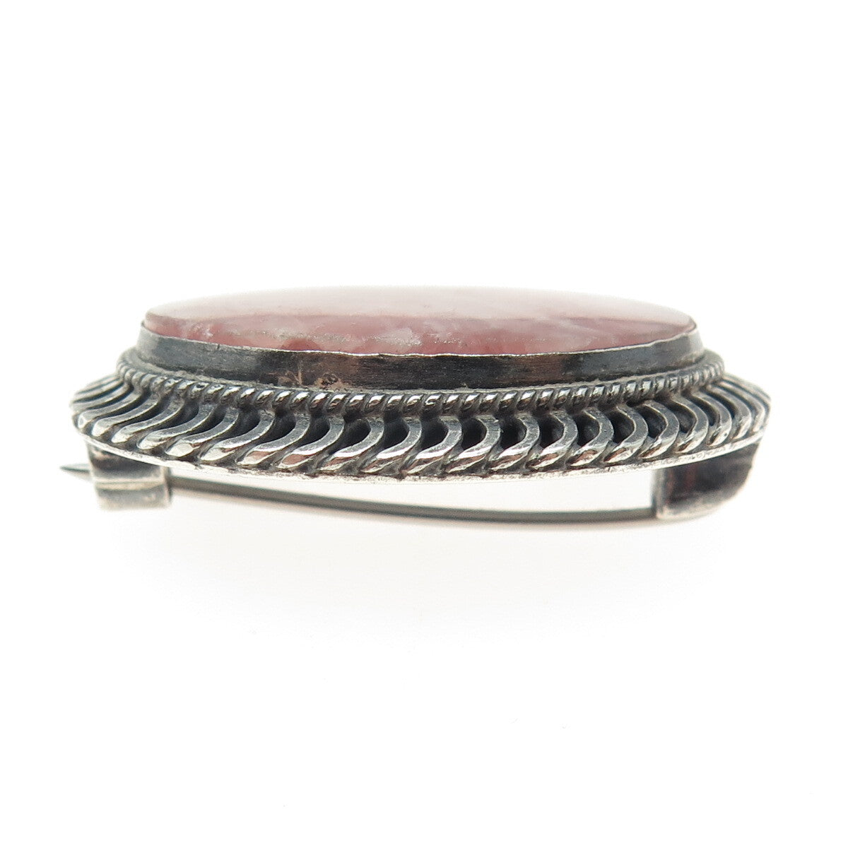 925 Sterling Silver Vintage Chile Real Rhodochrosite Oxidized Pin Brooch