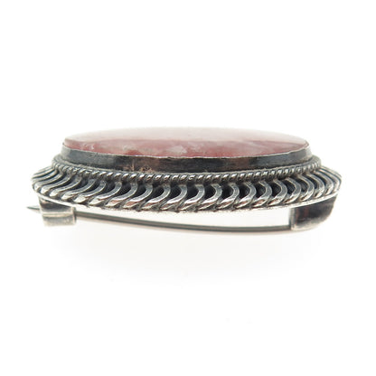 925 Sterling Silver Vintage Chile Real Rhodochrosite Oxidized Pin Brooch